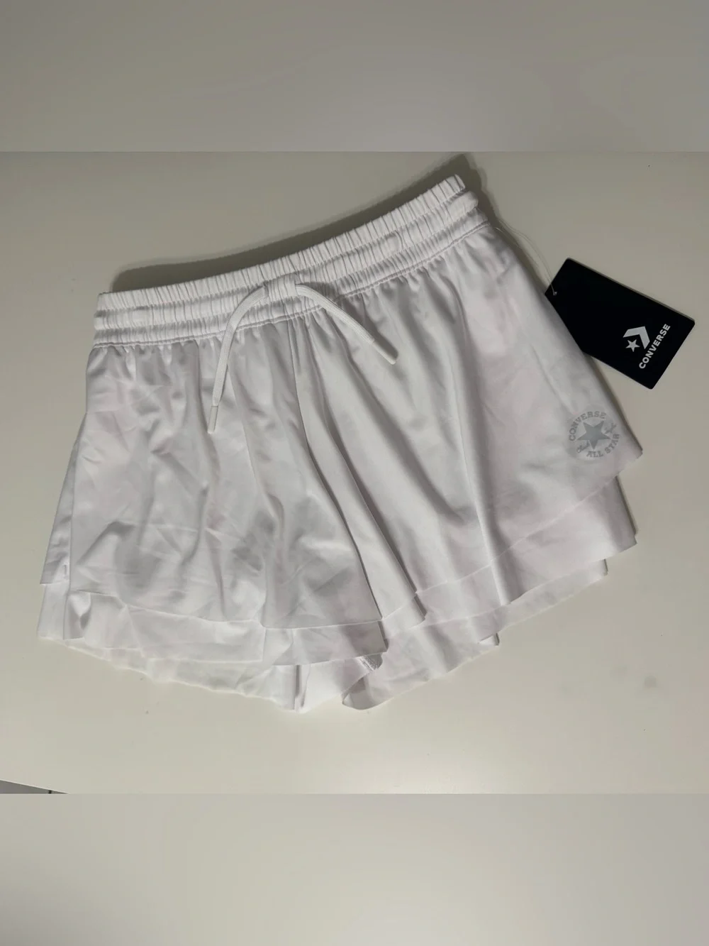 Converse White Youth Athletic Shorts with Logo Print